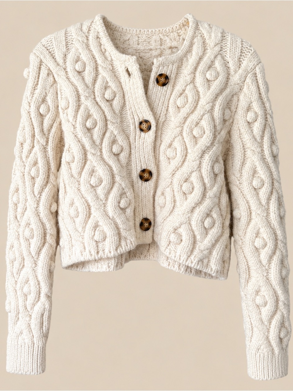 Fisherman Boxy Crop Cashmere Blend Cardigan M
